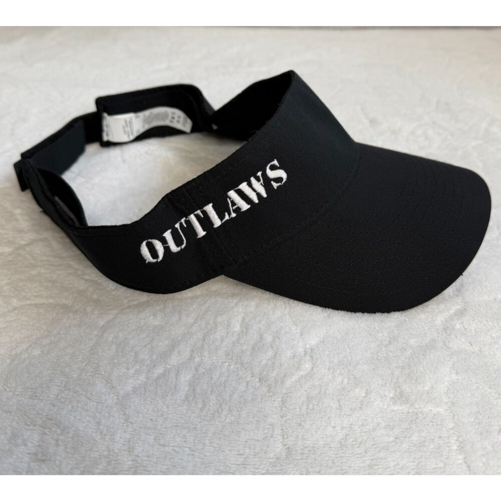 Nike Golf Black w White Swoosh Unisex Ace Visor Dri-Fit "Outlaws" on side FB5675